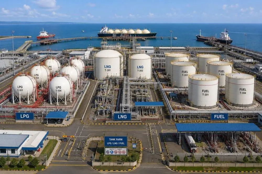 Terminal layout with LPG, LNG and fuel storage zones