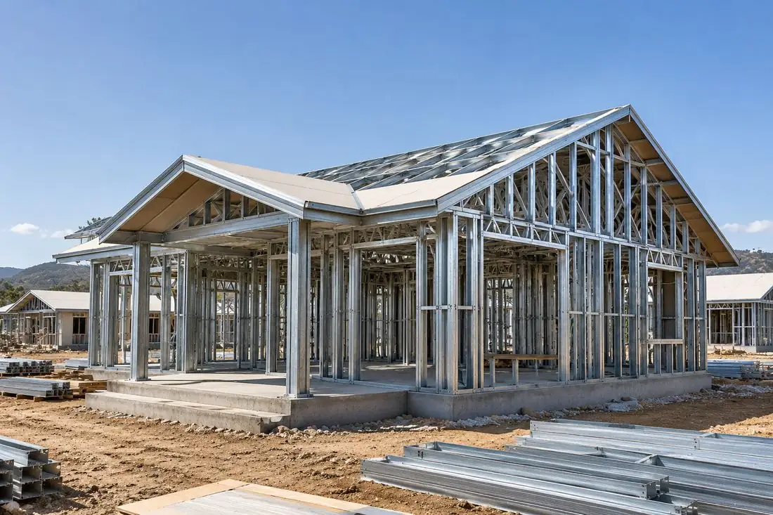 Light gauge steel house frame under construction